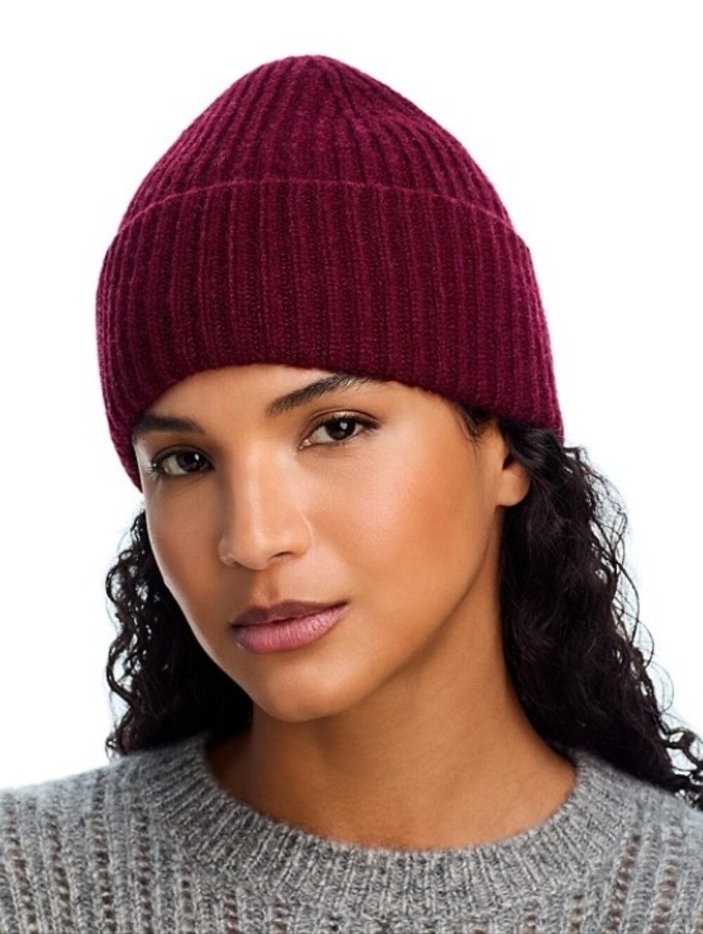 Aqua Solid Rib Knit Cuff Hat - Exclusive to Bloomingdale's.Color:Maroon.